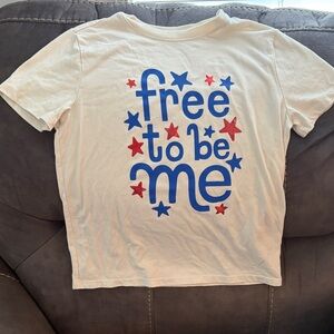 Kids "Free to Be Me" Graphic Tee - off White with Blue & Red Stars